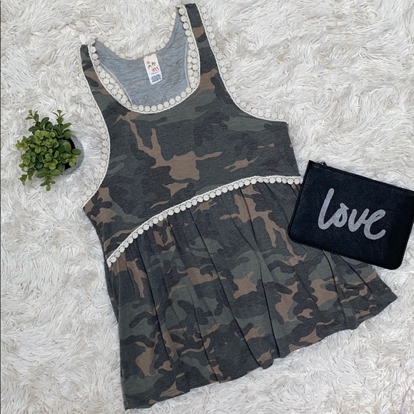 7th Ray Tops - 7th Ray Camouflage Babydoll Tank 💗 Olive & Ivory